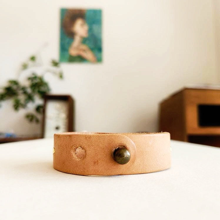 Tan Labordorite Leather Cuff Bracelet